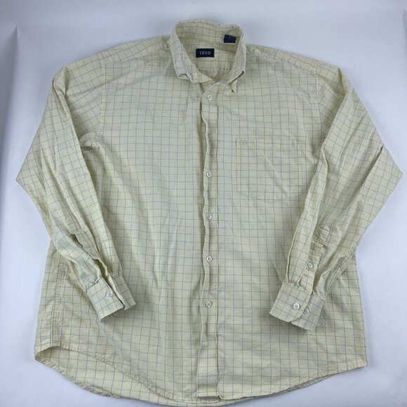Izod Button Down Shirt Mens Large Yellow Plaid Long Sleeve - Picture 1 of 10